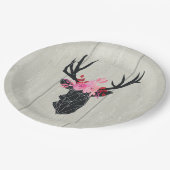 Geometrischer Hirschkopf mit Blumenkrone Pappteller (Schrägansicht)