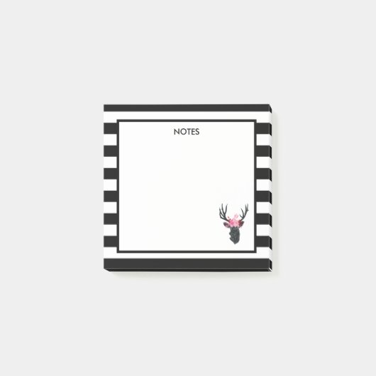 Geometrischer Hirschkopf mit Blumenkrone Post-it Klebezettel (Vorderseite)
