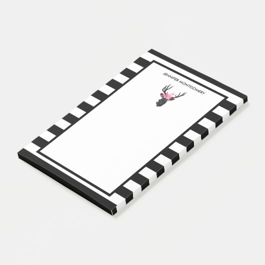 Geometrischer Hirschkopf mit Blumenkrone Post-it Klebezettel (angewinkelt)