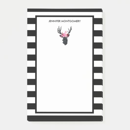 Geometrischer Hirschkopf mit Blumenkrone Post-it Klebezettel (Vorderseite)