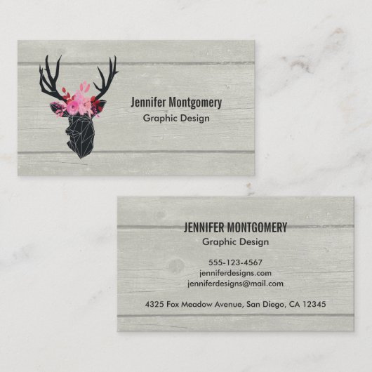 Geometrischer Hirschkopf mit Blumenkrone Visitenkarte (Vorne/Hinten)