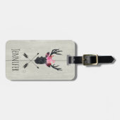 Geometrischer Hirschkopf mit Blumenkronen auf Fake Gepäckanhänger (Vorderseite horizontal)