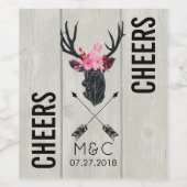 Geometrischer Hirschkopf mit Blumenkronen auf Fake Weinetikett (Einzelnes Label)