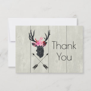 Geometrischer Hirschkopf mit floraler Krone auf fa Dankeskarte