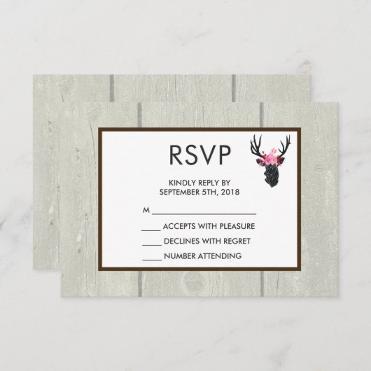 Geometrischer Hirschkopf mit rustikaler UAWG RSVP Karte (Vorne/Hinten)