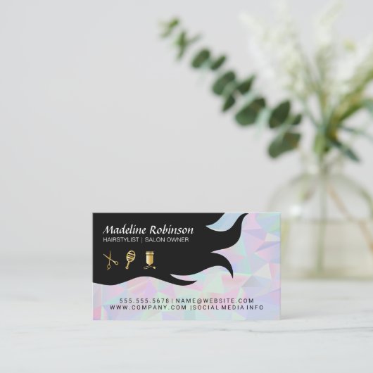 Geometrischer Holografischer Hintergrund | Haar un Visitenkarte (Stehend Vorderseite)