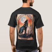 Geometrischer Howling Wolf Tattoo mit nächtlicher T-Shirt (Rückseite)