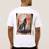 Geometrischer Howling Wolf Tattoo mit nächtlicher  T-Shirt (Rückseite)