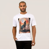 Geometrischer Howling Wolf Tattoo mit nächtlicher T-Shirt (Vorne ganz)