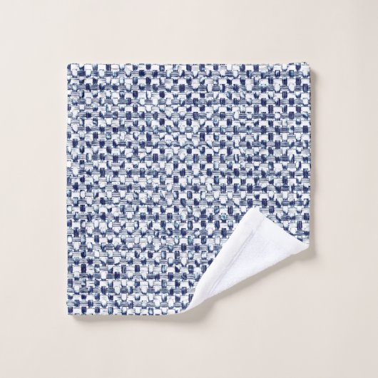 Geometrischer Itajime Shibori blauer Badhandtuch Set (Waschlappen)