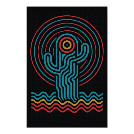 Geometrischer Kaktus in scharfen Farben Poster (Vorderseite)