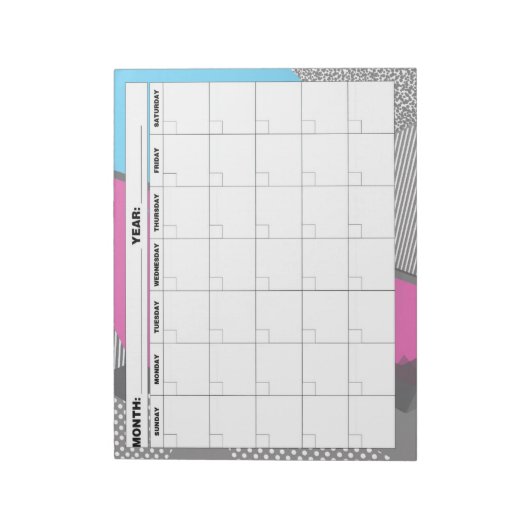 Geometrischer Leerlaufkalender der 1980er Jahre Notizblock (Rotiert)