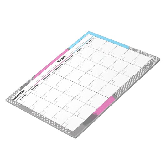 Geometrischer Leerlaufkalender der 1980er Jahre Notizblock (angewinkelt)