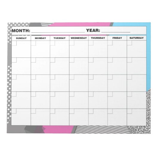 Geometrischer Leerlaufkalender der 1980er Jahre Notizblock (Vorderseite)