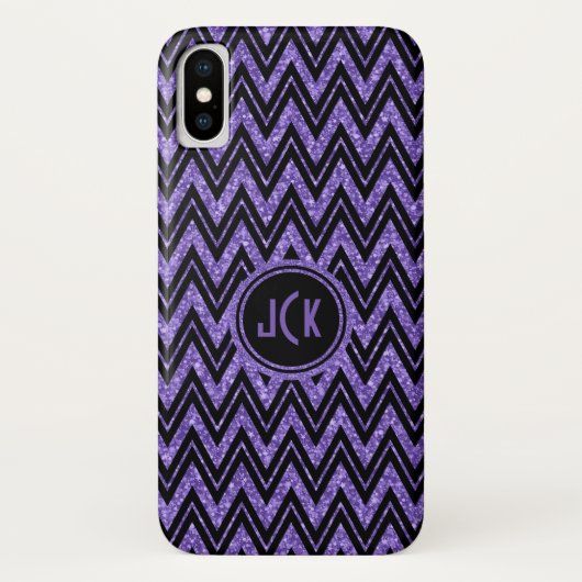 Geometrischer Lila Glitzer und Black Zigzag Zickza Case-Mate iPhone Hülle (Rückseite)
