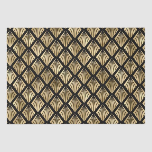 Geometrischer Lüfter für Gold und Schwarz Art Deco Seidenpapier (Vorderseite)