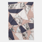 Geometrischer Marine-Blau-Pfirsich-Marmor und Geschirrtuch (Vertikal)