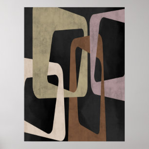 Geometrischer Mid-Century-Modern-Abstrakter Schwar Poster