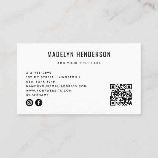 Geometrischer, moderner, fett Abstrakter QR-Code Visitenkarte (Rückseite)