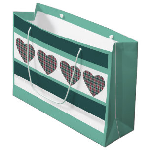 Geometrischer moderner Weihnachts-Tartan-Herzen Große Geschenktüte