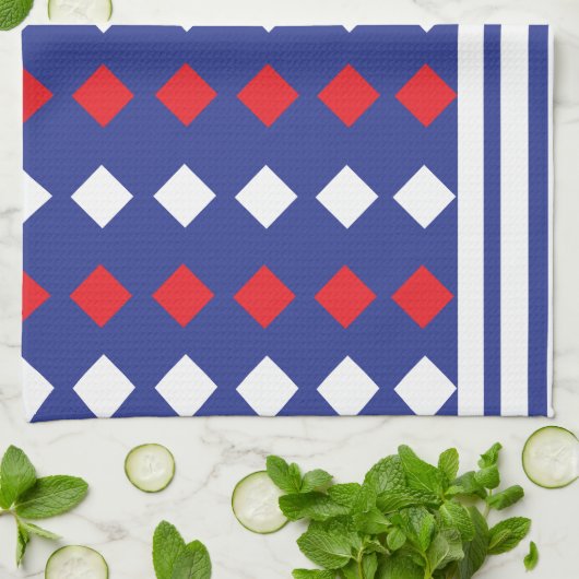 Geometrischer, moderner weißer Diamantstreifen Geschirrtuch (Gefaltet)