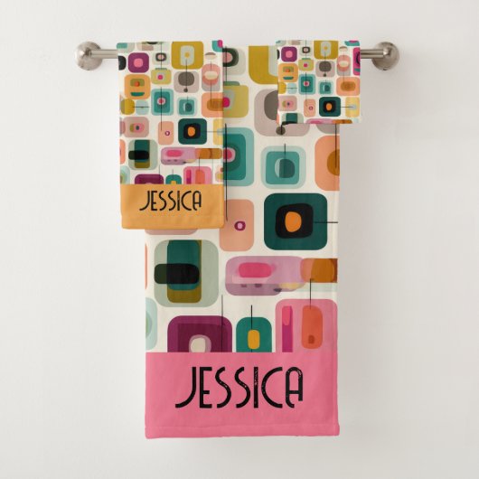 Geometrischer Name der RETRO-Farbblöcke Mittelzent Badhandtuch Set (Insitu)