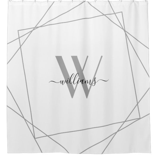 Geometrischer Name des eleganten weißen Silver Gra Duschvorhang (Vorderseite)