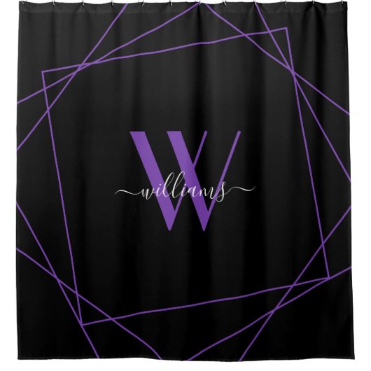 Geometrischer Name des Lila Monogrammes Duschvorhang (Vorderseite)