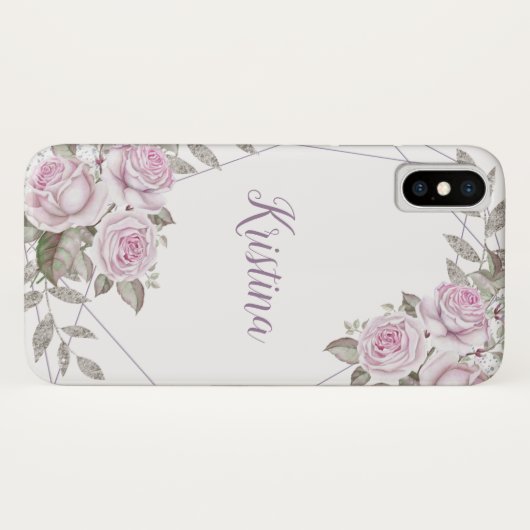 Geometrischer Name des lila Silber-Glitzer Case-Mate iPhone Hülle (Rückseite (Horizontal))