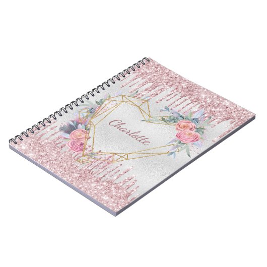 Geometrischer Name des silberblütenrosa Glitzer Notizblock (Linke Seite)