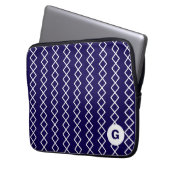 Geometrischer Navy-Blue-Monogram-Laptop-Sieb Laptopschutzhülle (Vorderseite Links)