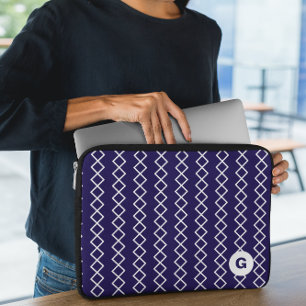 Geometrischer Navy-Blue-Monogram-Laptop-Sieb Laptopschutzhülle