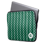 Geometrischer Notebookschlauch mit grüner Monogram Laptopschutzhülle (Vorderseite Links)