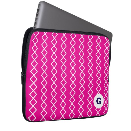 Geometrischer Notebookschlauch mit rosa Monogramm Laptopschutzhülle (Vorne Rechts)