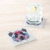 Geometrischer Panda-Bär Glasuntersetzer (Schrägansicht)