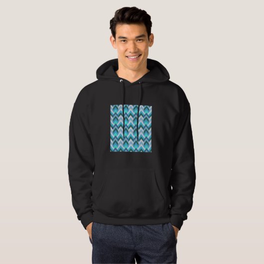 GEOMETRISCHER PATTERN FLAMESTICH BLUE GRE DER 1970 HOODIE (Vorne ganz)