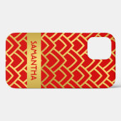Geometrischer Personalisierter Name des Golden Red Case-Mate iPhone Hülle (Rückseite (Horizontal))