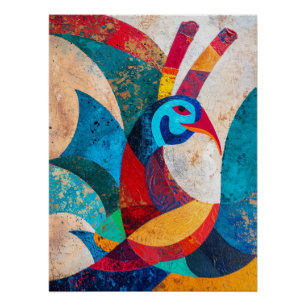 Geometrischer Pfau in Scherbenharmonie Poster