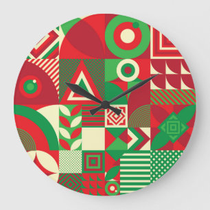 Geometrischer Pop: Farbige abstrakte Kacheln. Große Wanduhr