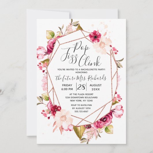 Geometrischer Pop Fizz Clink Junggeselinnen-Abschi Einladung (Vorderseite)