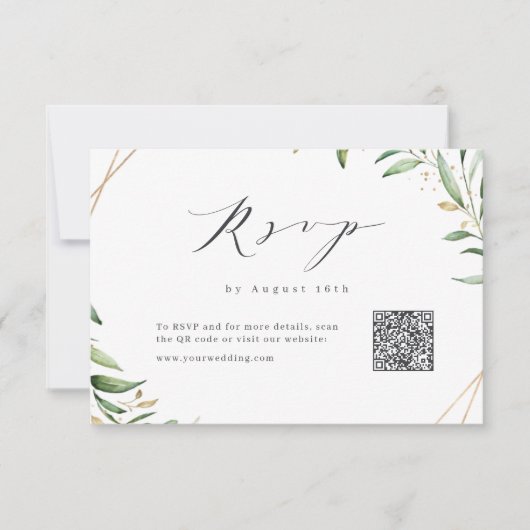 Geometrischer QR-Code für moderne Grünpflanzen RSVP Karte (Vorderseite)