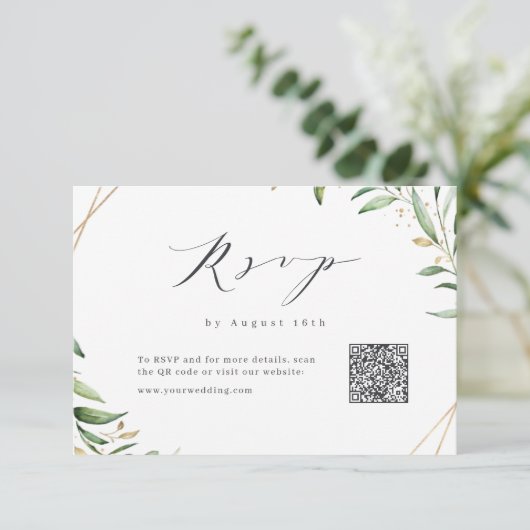 Geometrischer QR-Code für moderne Grünpflanzen RSVP Karte (Stehend Vorderseite)