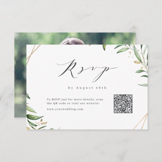 Geometrischer QR-Code für moderne Grünpflanzen RSVP Karte (Vorne/Hinten)