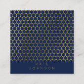 Geometrischer QR-Code für Navy Blue & Gold Hexagon Quadratische Visitenkarte (Vorderseite)