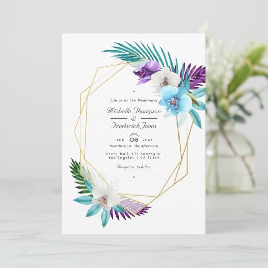 Geometrischer QR-Code-UAWG für tropische Orchids Einladung (Stehend Vorderseite)