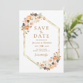 geometrischer Rahmen fallen floral Save the Date Einladung (Stehend Vorderseite)