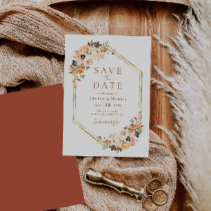 geometrischer Rahmen fallen floral Save the Date Einladung