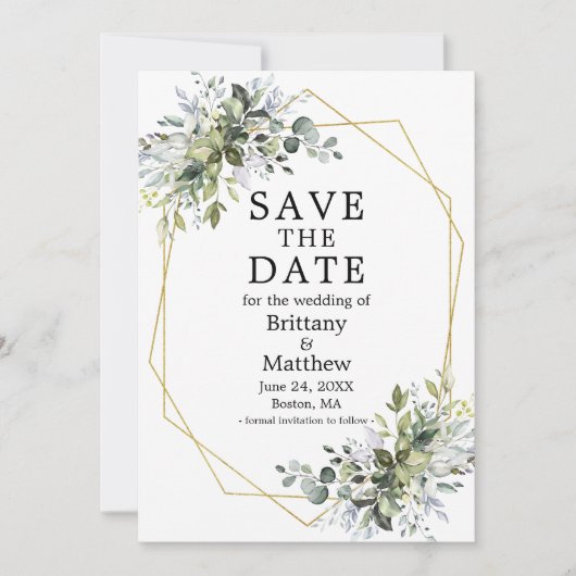 Geometrischer Rahmen für Aquarellfarben Save The Date (Vorderseite)