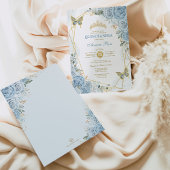 Geometrischer Rahmen für Blauer Golden Quinceñera Einladung