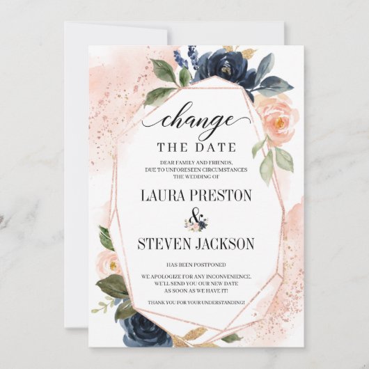 Geometrischer Rahmen für den Navy Blush Floral änd Einladung (Vorderseite)